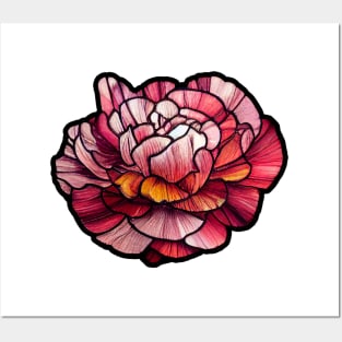 Stained Glass Red & Pink Peony Flower Posters and Art